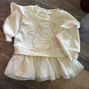 E292 Disney Baby Winnie the Pooh Piglet Tutu Dress 0–3M Cream Gold Soft NB EUC